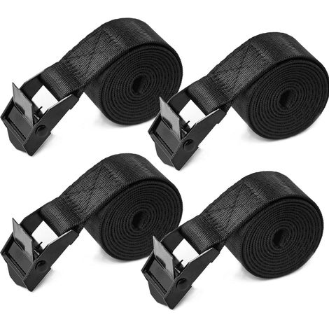 Set mit 4 Spanngurten 2,5 cm x 4 m, robust, mit verstellbarer Klemmschnalle, ideal zum Sichern und Befestigen von Autogepäck und Gartenzelten. (1/5)