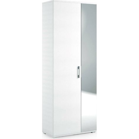 Dmora - Zapatero Dminiat, Mueble recibidor multiusos con puerta de espejo, Zapatero moderno con 6 baldas, 100% Made in Italy, 72x37h195 cm, Blanco