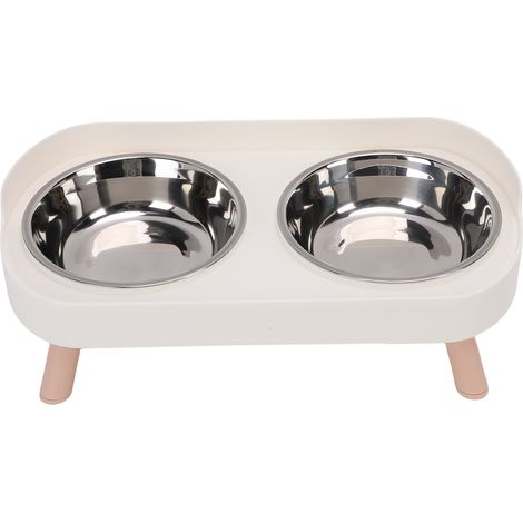Gamelle surélevée pour chat en acier inoxydable avec double bol intégré, blanche. (1/5)
