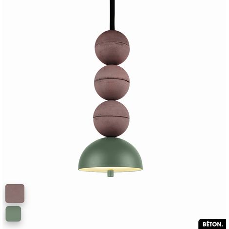 Lampe de suspension en béton - BOSFOR CONCRETE LILAS - VERT 3 BALLES LED 14W (1/2)