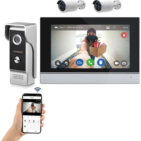 Système d'interphone visuel de sonnette de porte de câble de 、1080p surveillance intérieure wifi Tuya app Connect Villa Home Office appartement (1/5)