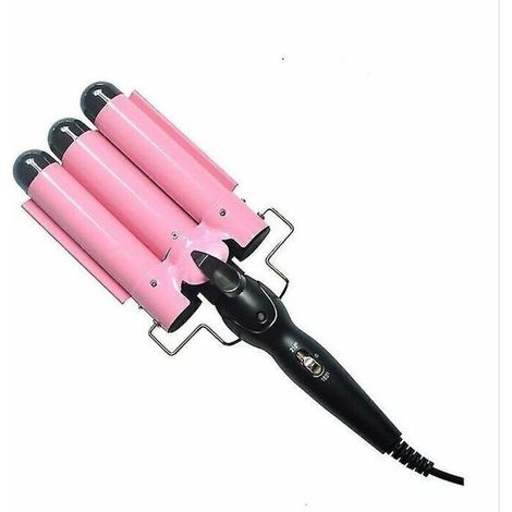 Fer à friser triple en céramique, dernière version 3 barils baguette avec température réglable, cheveux portables (rose) (1/5)