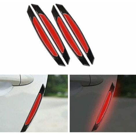 (Red) Set of 4 Universal Reflective Carbon Fiber Stickers for Car Door Edges - For Cars, SUVs, Pickups, Trucks (1/5)