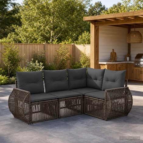 Set Divano da Giardino 4 pcs Grigio e Grigio Scuro polyrattan vidaXL (1/5)