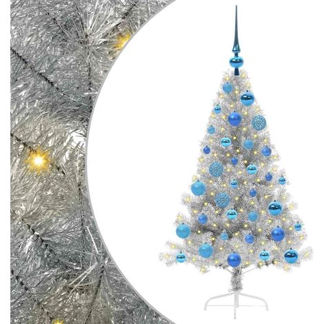 Árbol de Navidad Artificial Preiluminado Plateado 120 cm PET vidaXL