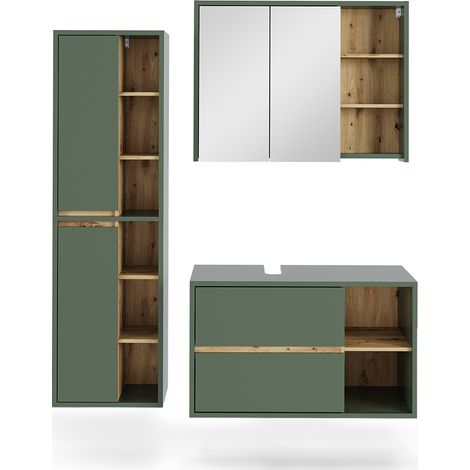 Ensemble de meubles de salle de bains Viola, Vert/Artisan, 3 pièces, Vicco