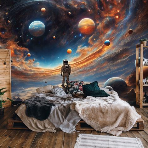 Fototapete Astronaut Planeten Galaxie, für Kinderzimmer, 150 x 105 cm – Komplettset inkl. Kleister & Anleitung (1/5)