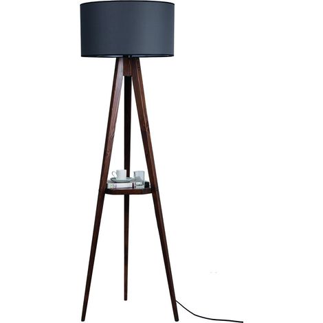 Lámpara de pie "Model 1" E27 IP20 fabricada en madera y tela color gris antracita (1/4)