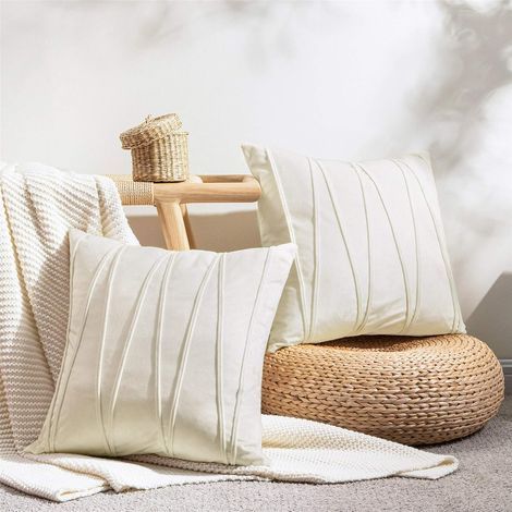 Cushion Covers 40x40cm White Beige Sofa Living Room Scandinavian Decoration in Soft Velvet Set of 2 Double-Sided Square Cushion Cover Plain Pattern Pillowcase Bedroom Bed Design 3D Line