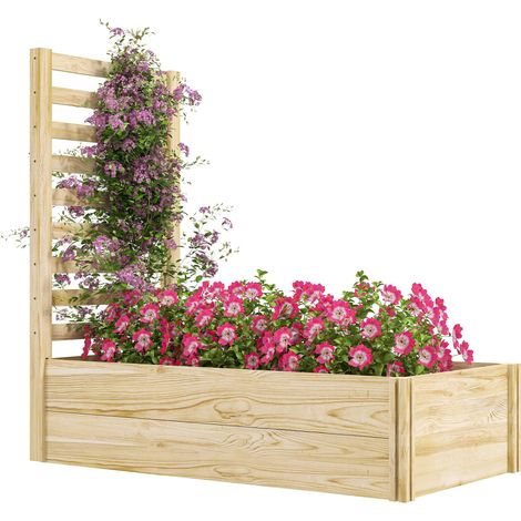 Jardinière avec treillis pour plantes grimpantes et fond ouvert, en bois de sapin, 115 x 60 x 110 cm, couleur bois