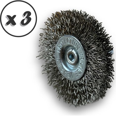 Brosse circulaire métallique sur tige Ø 50 mm Fil inox dur - Quantité x 3 - Ø 50 mm - Ep. 8 mm - Inox dur