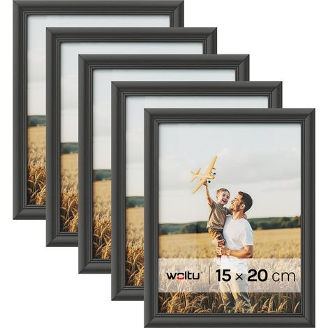 WOLTU Marcos de Fotos Originales de Madera Juego de 5 Marcos para Fotos Mesa Pared Marcos Moderno de Estilo 15x20 cm Marcos Vintage para Gift Regalo Cumpleaños Fiestas Negro