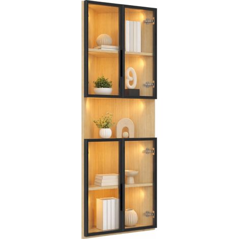 Vitrina Esquinera con 1 Puerta, Iluminación LED Integrada y Cierre Suave, para Salón Despacho, Roble, 62×32×160 cm (1/5)