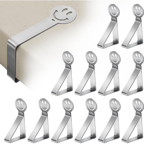 12 Pièces Pince Nappe Inoxydable, Pinces pour Nappe de Table Pince Nappe Clip Exterieur Ajustable Anti-Glissant Attache Nappe pour Jardin Cuisine Bureau Restaurant Mariage Fête (Smile) (1/5)
