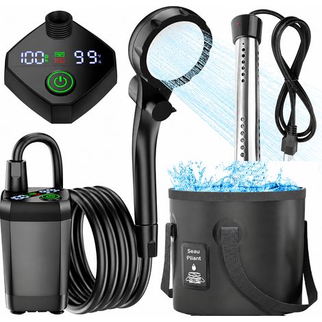 Douche portable électrique de camping modèle plein écran 6000 avec seau et tige chauffante 6000 200 33 × 16 × 10 cm 1,6 kg – Livraison gratuite