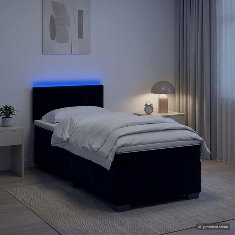 Cama con Base Tapizada, Colchón y Luz LED Negro 90 x 190 cm (1/5)