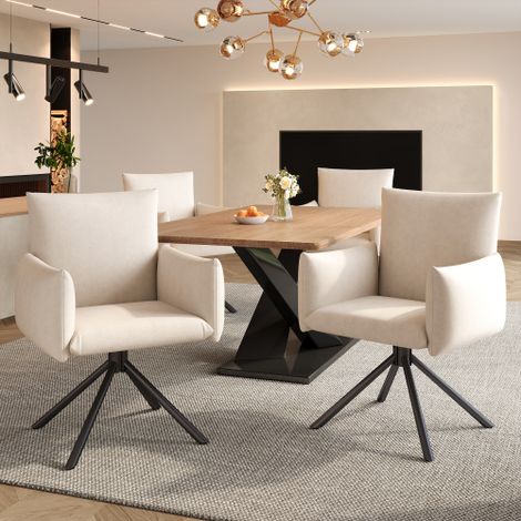 Lot de 4 chaise pivotante de salle à manger avec 4 pieds en métal, tissu en velours beige (1/5)