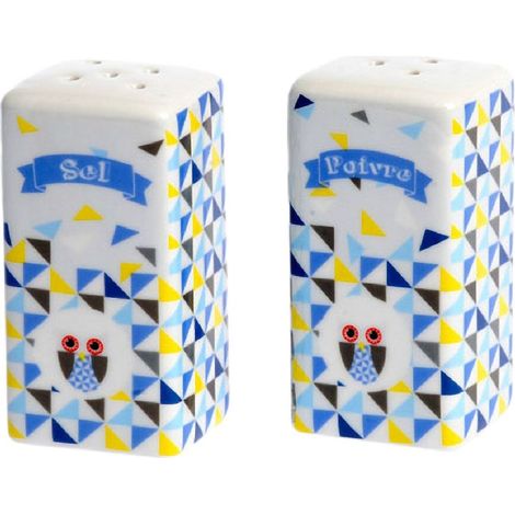 Set Sel et poivre Hiboux bleu et blanc