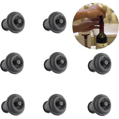 Lot de 8 bouchons de conservation du vin sous vide, bouchons de vin réutilisables, bouchons en silicone pour pompe à vide (1/5)