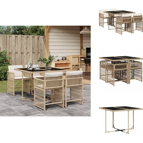5-tlg. Garten-Essgruppe mit Kissen Beige Poly Rattan - Garten Essgruppe - Garten Essgruppen - Outdoor Essgruppe - Terrasse Essgruppe (1/5)