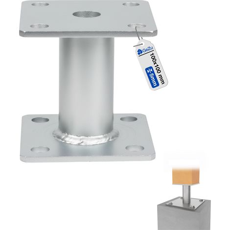 Support de poteau double platine galvanisé à chaud 100 x 100 x 100 mm – fixation bois et béton – Pied de poteau fixe – GeZu Impex