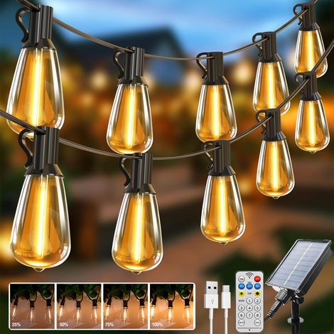 Guirlande lumineuse solaire d'extérieur de 18 m avec télécommande, rechargeable, avec 30 ampoules et 1 ampoule, 8 modes d'éclairage, étanchéité IP44 (1/5)