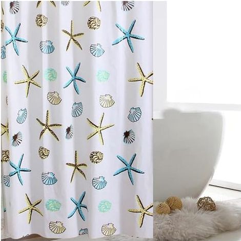 Rideau de Douche Bleu XXL 180x240 cm, Anti-Moisissure en PEVA Imperméable avec Crochets Inclus, Grande Hauteur 240 cm pour Salle de Bain (1/4)