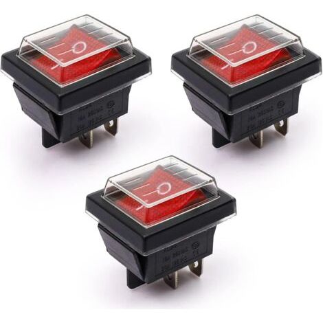 3Pcs Interrupteur à Bascule lumière rouge ON/OFF Avec Couvercle étanche 16 A/250 V 20 A/125 V CA(DPST)-ARCAN (1/5)