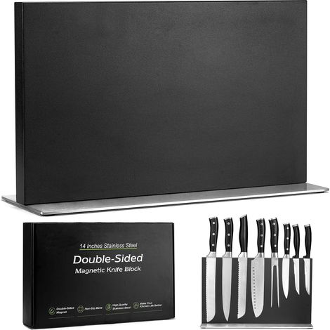 Large Magnetic Knife Holder, Double-Sided Magnetic Knife Holder, Stainless Steel Magnetic Knife Holder, Safe and Space-Saving Kitchen Knife Rack (35 cm, Black) (1/5)