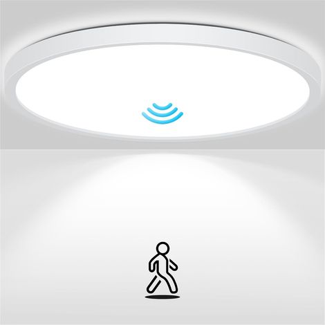 22CM Plafonnier LED Detecteur De Mouvement, IP44 Luminaire IntéRieur Plafonnier, Lampe Plafond Panneau, éClairage de Plafond pour Couloir Et Garage, 18W, 1800Lm, 4000K (1) (1/5)