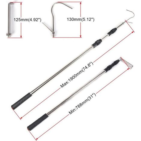 Crochet télescopique en acier inoxydable de 1,9 m pour camions, crochet de levage et de chargement en haute altitude, noir, emballage individuel, 1,9 m, crochet télescopique en acier inoxydable, pour (1/4)