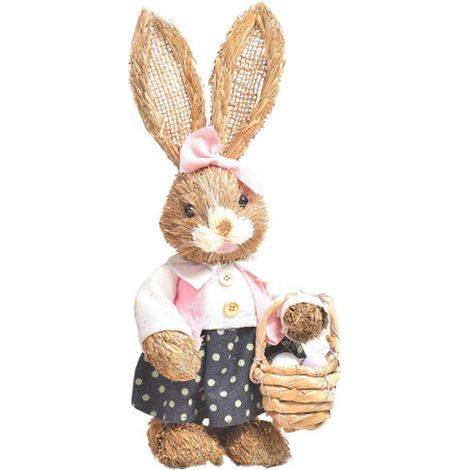 Figurine Lapin De Pâques - En Sisal Tissé Main - 35 Cm - Avec Carotte Et Panier - Décor De Table Printemps Pâques - Lot De 1 (1/5)