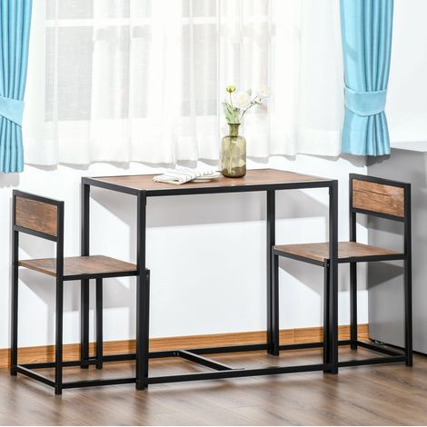CHICFURN Conjunto de mesa de comedor 90x47 cm, 3 piezas, MDF natural y metal, espacios pequeños (1/5)