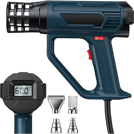 2500W séparateur de chaleur avec affichage numérique LCD, 50 ℃ - 550 ℃ température réglable et pistolet à air chaud de flux d'air, pistolet à air chaud avec 4 buses chauffantes, rétrécissement de PVC