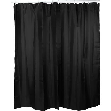 Rideau de douche imperméable en tissu pour salle de bain avec crochets, noir, 150 x 180 cm (1/5)