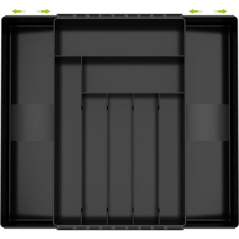 Organizzatore per posate per cassetti, 7-9 scomparti, vassoio portautensili estensibile per cassetti, 26,2 cm-41,7 cm, per cucchiai, forchette, coltelli e piatti, robusto, facile da pulire, nero