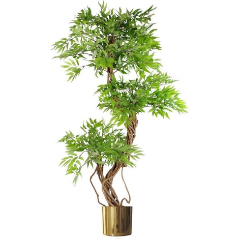 140cm Realistic Artificial Japanese Fruticosa Tree Ficus Tree Gold Metal Brushed Brass Planter (1/5)