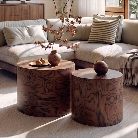 Mesa baja nido redonda 48 y 38 cm en MDF marrón oscuro, sin montaje, para salón – MEUBLIV (1/5)