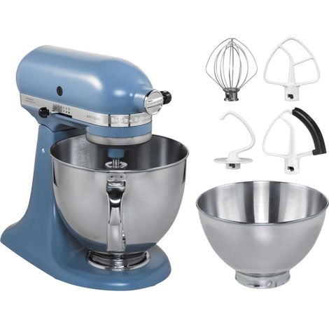 Kitchenaid – Robot pâtissier 5KSM175PSEVB – 4,8 L – 300 W – 10 vitesses – Pour pâtes lourdes et mélanges épais – Accessoires inclus