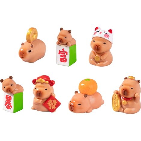 Figurines Capybara - Résine - Décoration Bureau Voiture Intérieur - Lot de 7 (1/5)