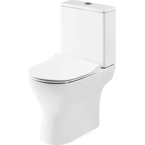 Nuie Freya Rimless Open Back Close Coupled Toilet with Push Button Cistern - Soft Close Seat (1/5)