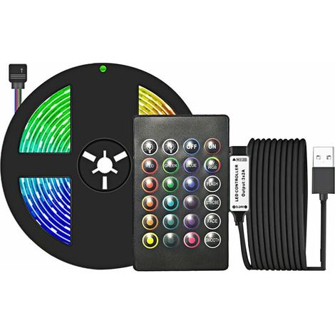 Led Lights Bande Noir 24 touches Rgb Lights Bande Etanche Avec Telecommande 16 Couleurs 4 Modes Changement De Couleur Led, 3M - 3M