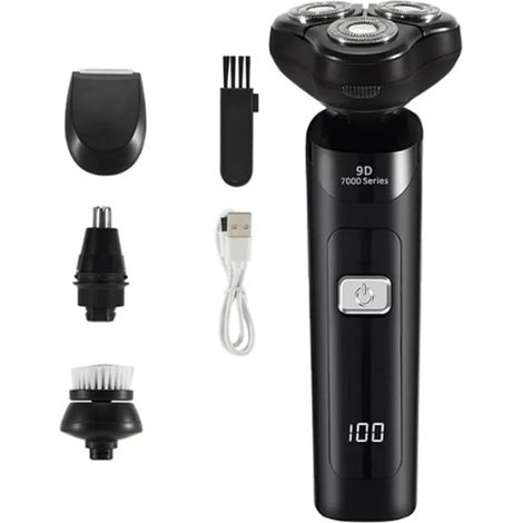 Rasoir Électrique LCD Affichage Numérique Trois Têtes Flottantes Rechargeable Rasoir Intelligent Étanche Rasoir Type-C Charge Noir (1/5)