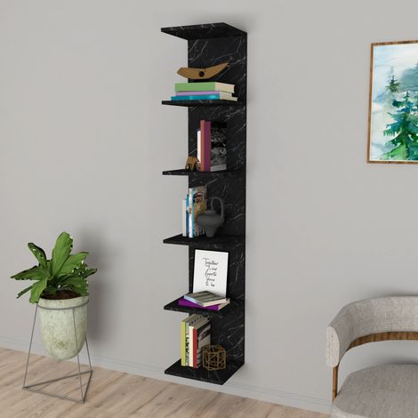 Wandregal Surahammar 180x35x32 cm Marmoroptik, schwarz [en.casa]