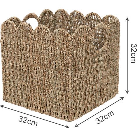 Panier de rangement carré en osier festonné, tressé en corde de papier résistante et fibres naturelles, pliable, style bohème pour étagères, placards et maison (1/5)