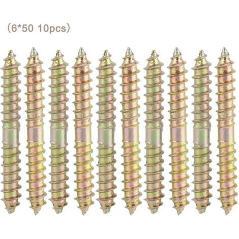 10pcs Double Ended Pan Head Screw Dowel Self Tapping Thread Screws Threaded Bolts Wood Furniture Connector Studs Rods 6 50mm (1/5)