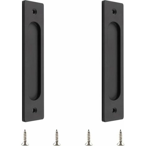Manilla empotrada para puerta corredera en aluminio negro mate – Dimensiones 180x40 mm – Fácil instalación con tornillos incluidos – Paquete de 2