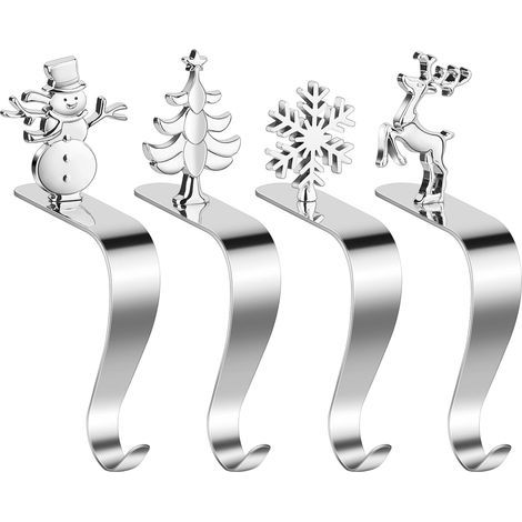 Ganchos para calcetines navideños, estilo chimenea, juego de 4 piezas, soportes para colgar calcetines navideños, decoración navideña de metal (1/4)