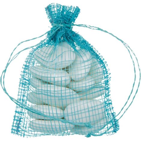 Sachets à dragées Nature x6 Turquoise 5 x10cm en fils tissé avec liens - couleur: Bleu turquoise