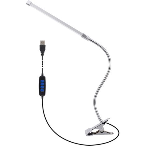 Lámpara de escritorio LED plegable con pinza, recargable, brazo largo, USB, protección ocular.
